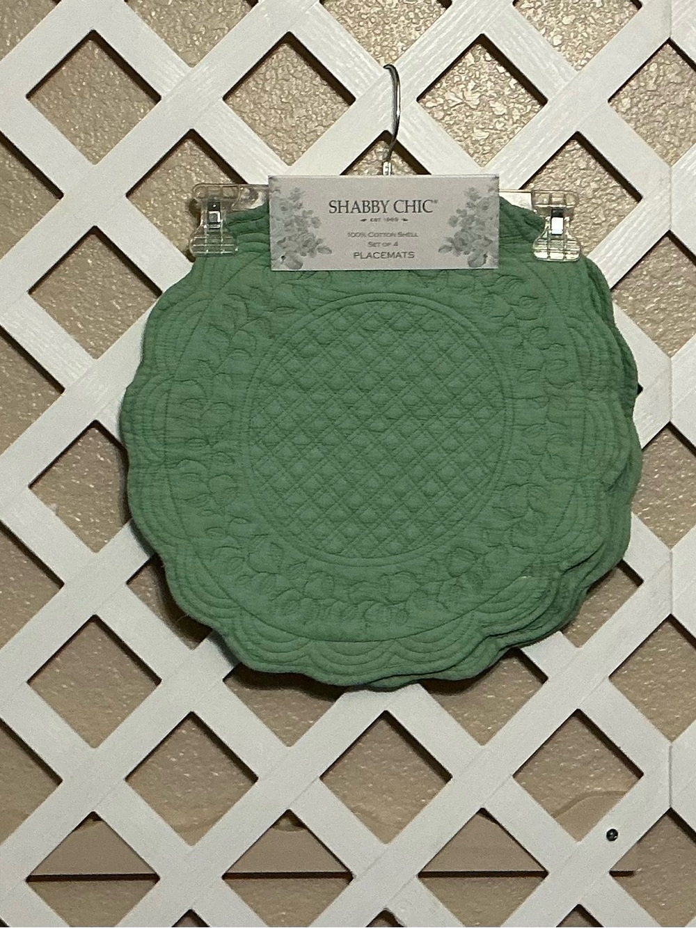 Shabby Chic Light Sage Green Quilted Round Placemat Set of 4